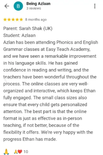 Happy parents and students sharing positive reviews of Easy Teach Academy's online classes