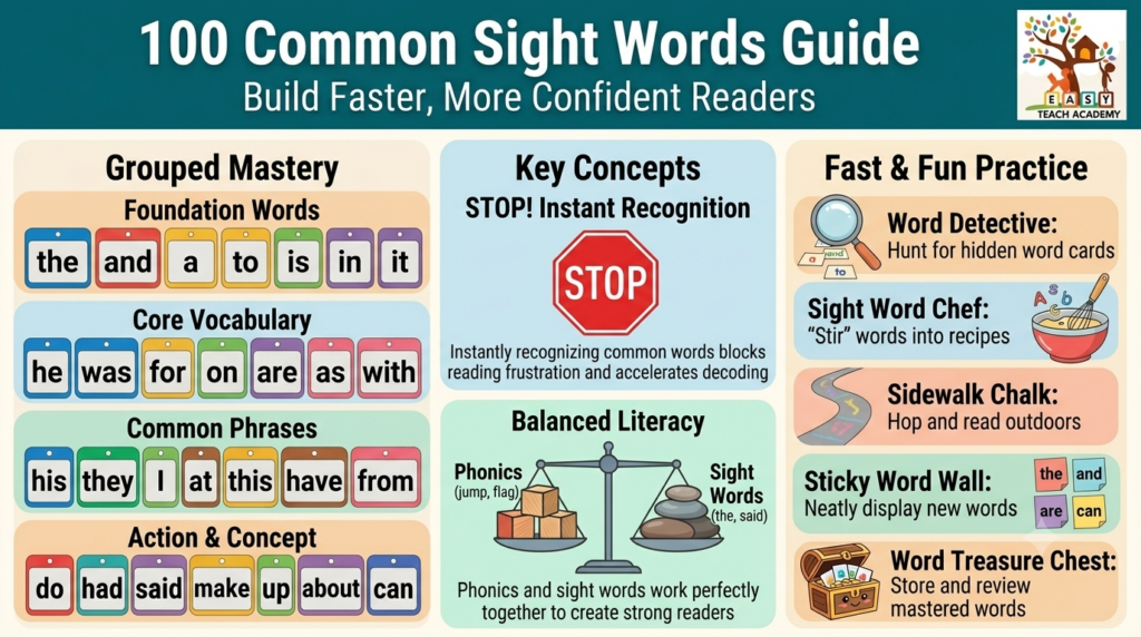 100 common sight words guide